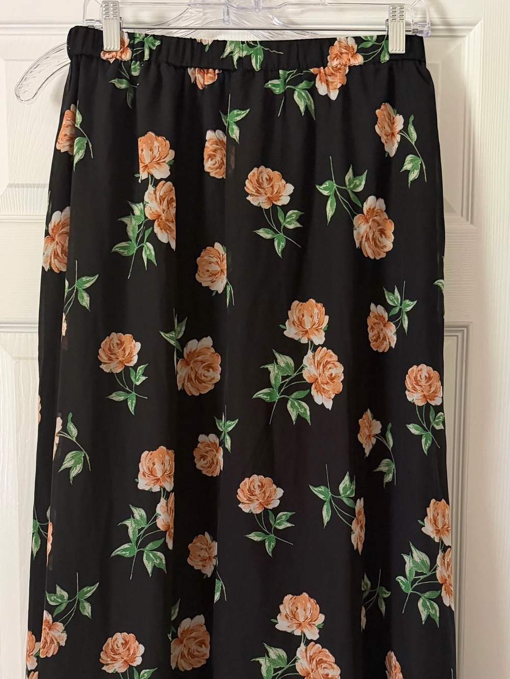 Floral Maxi Skirt - Black with Peach Roses